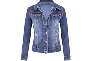 shelikes Women's Jackets Casual Summer Jacket Mid Wash Denim Long Sleeve Button Up Slim Fit Jean Jacket With Collared Neckline And Pockets For Ladies Girls
