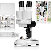 Bresser Junior stereo microscope white | Incident and transmitted light, 12 mineral samples, 5 preparations, Binocular vision