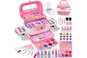 Kids Makeup Kit for Girl, 58 Pcs Girl Toys Kids Makeup Set with Real Cosmetic, Washable Make Up Kit, Pretend Play Makeup Toys for 5+ Years Old Kids Birthday Gifts (Pink-B)