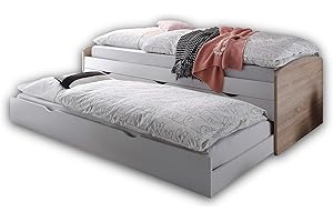 ‎STELLA TRADING NESSI Moderne Tandemliege mit zwei Liegeflächen 90 x 200 cm - Praktisches Jugendzimmer Kojenbett in Eiche Sonoma Optik, Weiß - 96 x 64 x 206 cm (B/H/T)