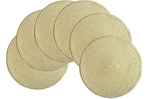 SHACOS 6er Set Platzsets Rund Gold, Runde Tischsets Abwaschbar, Hitzebeständig, Platzdeckchen Rund Abwaschbar, Schmutzabweisend, 38x38 cm