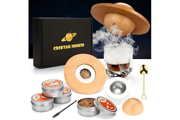Kit de Fumoir Cocktail, Ensemble Fumeur Cocktail avec 4 copeaux Bois, kit de Boissons pour Fumeur de Whisky à l'ancienne, Cocktails Accessoires pour Whisky, Boissons, Bourbon, café, Fromage, viandes
