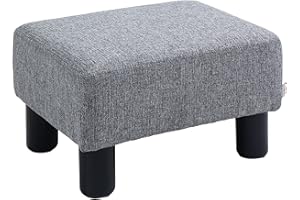 HOMCOM Linen Fabric footstool footrest Small Seat Foot Rest Chair Ottoman Home Office with Legs 40 x 30 x 24cm Grey