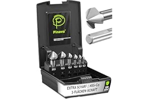 Pinava Zestaw pogłębiaczy stożkowych HSS-E Cobalt Pro 90° Ø 6,3 – 20,5 mm – [ekstra trójkątny trzpień] – ostry profesjonalny pogłębiacz i okrawacz do stali nierdzewnej, stali konstrukcyjnej, metalu