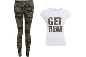 GUBA® GIRLS GET REAL TOP & CAMOUFLAGE LEGGING SET GYMWEAR SPORTSWEAR SUMMER SUIT