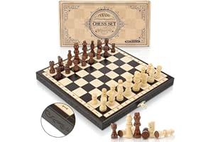 Peradix Chess Set | Wooden Chess Board Piece Set Games | 29x29cm Folding Chessboard for Storage | 2 Extra Queen | Strategy Educational Games for Kids and Adult