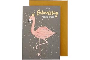 Perleberg hochwertige Geburtstagskarte Black and Gold Collection mit Flamingo-Motiv - fröhliche Karte zum Geburtstag mit Umschlag - Geburtstagskarten Premium-Qualität 11,6 x 16,6 cm