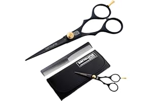 SANGUINE Professional Hair Scissors, Japanese Convex Hair Cutting Scissors, Hairdressing Scissors Suitable for All Hair Types. 5.5" (14 cm) - Ultra-Sharp Blades No More Split Ends - Includes Case, Hair Comb