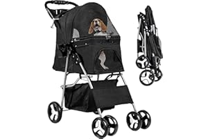 YITAHOME Hundewagen Katzenwagen mit Aufbewahrungskorb, 4 Rädern, Faltbarer Hundebuggy, Tragbarer Haustier Kinderwagen, Leicht, Praktisch, Abnehmbar (Schwarz)