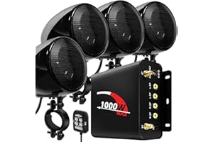 Aileap 1000W 4 Canali Moto Amplificatore 4" Gamma Completa Impermeabile Del Motociclo di Bluetooth Altoparlanti Stereo Audio System con FM Radio per 1-1.5" Manubrio ATV UTV (Nero, netto)