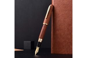 ASVINE Hongdian 660 - Pluma estilográfica de sándalo rojo de punta fina, hecha a mano con estuche de metal