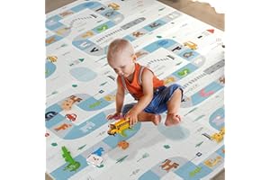 DICAO Baby Play Mat Foldable, 200x180*1.5cm Double-Sided Crawling Mat Kids Waterproof Portable Mat, Anti-Slip Reversible Large Activity Play Mat for Children Indoor Outdoor Use | 78" x70"x0.6"