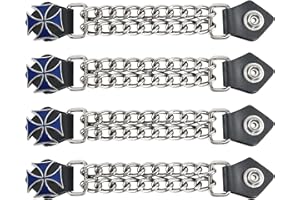Dream Apparel 4PCS Motorcycle Vest Extenders for Men, Biker Vest Extenders with Faux Leather Ends and Double Chrome Chains