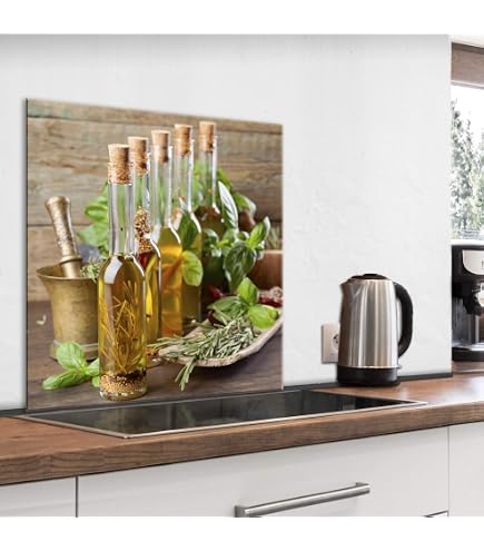 DEQORI Pare-soleil de cuisine en verre - Motif fruits et légumes propres - 100 x 50 cm - Panneau arrière de salle de bain ou de cuisinière - Protection anti-éclaboussures pour cuisine