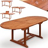 CASARIA Extendable Dining Table Wood FSC Certification | 200 x 100 cm, Oval, 6-8 People, Foldable, Parasol Hole, Weatherproof