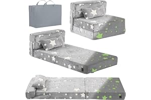 YOTATING Kids Sofa Bed, Toddler Floor Mattress Glow in The Dark, Baby Modular Blue Dinosaur Couch, Fold Up Children Sofa Convertible Futon Folding Mattress Chair Bed for Playroom, Grey Star