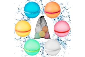 SKEUFY Globos De Agua Reutilizables, 6 Globos De Bomba De Agua con Cierre Automático y Llenado Rápido y 1 Bolsa De Malla, Juegos Acuáticos Al Aire Libre Para Niños y Adultos Para Peleas Acuáticas