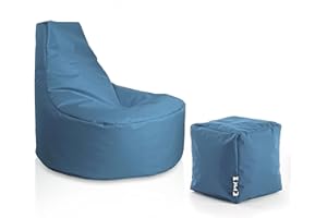 ‎PATCH HOME PATCH HOME Gamer Sessel inkl. Würfel Bean Bag Set Ø75cm, 30cm Sitzhöhe, 80cm Höhe + 35x35cm Würfel Blaugrau