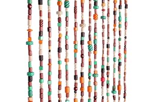 Osunnus Bunter Boho-Bambus-Perlenvorhang, 90 x 190 cm, handgefertigt, hängende Holzperlen, Hippie-Vorhänge, Raumteiler für Tür, Fenster, Heimdekoration, Boho-Grün