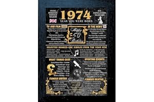 Aryllis A4 Framed 50th Birthday Print, The Year You Were Born - 1974, Manufactured in the U.K., Birthday Gift for 50 Year Old - Black Frame