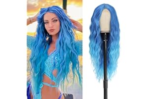 BUPPLER Cosplay Long Blue Wig 28 Inch Middle Part Synthetic Wig Realistic Gifts Party Wigs for Women Daily Use Colorful Wigs (Blue)