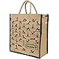 DOUBLE R BAGS Big Eco Reusable Yoga Print Jute Cloth Carry Lunch Tiffin Bag with Zip Reinforced Handle for Men Women…