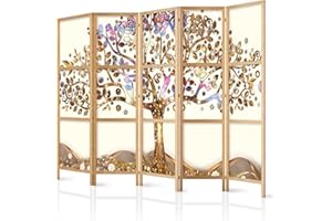 murando Room divider XXL Abstraction 225x171cm / 89" x 68" 5 pieces non woven fabric German quality room divider wood design pattern hand made Home office abstract patterned tree l-A-0002-bh-c