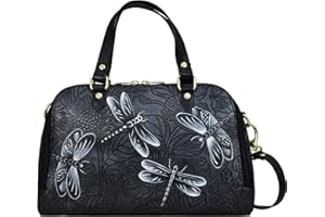 Anuschka Women's Hand Painted Genuine Vegetable Tanned Leather Wide Organizer Satchel - Adjustable Strap, RFID Protection