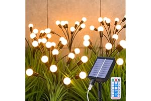 ‎GGISUI 4 Stück Glühwürmchen Leuchte Solar, 32 LED Glühwürmchen Gartenlichter, USB Wiederaufladbar und IP65 Wasserdicht Firefly Solarlampen für Außen Garten, 8 Lichtmodis 4 Helligkeitsstufen, 1200 mAh Akku