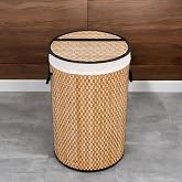Deconox El Yapımı Hasır Katlanır &Ccedil;amaşır Sepeti Yuvarlak 55 Litre (35cm*35cm*61cm), Doğal Malzemeden &Uuml;retilmiş &Ccedil;amaşırlık (NA