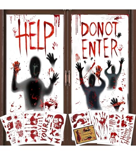 2 Pièces Decoration Halloween Fenêtre, Effrayante Stickers Fenetre