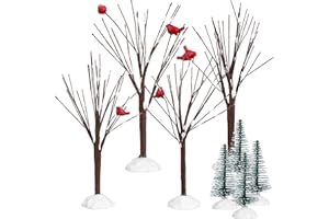 GEOSAR Set de 8 Árboles de Pueblo de Navidad Decoración de Accesorios de Pueblo Navideño Rama Desnuda Árboles de Nieve Helada en Miniatura Decoración de Mesa de Hogar