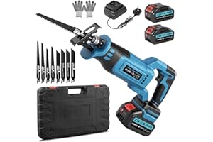 LITGLOBE Cordless Reciprocating Saw,0-4000 RPM Variable Speed Reciprocating Saws,Electric Saw with 8 Blades,2x4.0Ah Batteries,Fast Charger,21V Cordless Saws for Wood Metal PVC Cutting