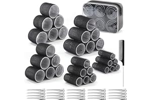 YOXOVO Zestaw 52 wałków do włosów, 5 rozmiarów: 60, 48, 36, 25, 15 mm, z 28 sztukami klipsów ze stali nierdzewnej, duże loki, samoklejące się do długich i średnich włosów
