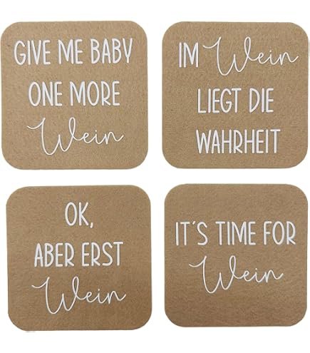 4 Gin-Untersetzer Aus Filz Mit Lustigen Sprüchen – 10x10 Cm, Schwarz, Perfekt Als Geschenk Für Gin-Liebhaber