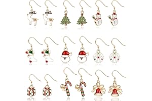 FOX·BUNNY Snowflake & Christmas Tree Dangly Drop Earrings - 9 Pairs for Women