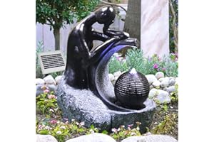 AMUR Solar Gartenbrunnen Brunnen Solarbrunnen Zierbrunnen Wasserfall Gartenleuchte Teichpumpe für Terrasse, Balkon, verbessertes Modell mit Pumpen-instant-Start-Funktion mit Liion-Akku & Led-Licht