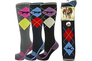 Soxy Ladies Equestrian Socks - Performance Riding Socks - Pack of 3 - Horse Argyle Design - Walking, Country, Riding Boot Socks