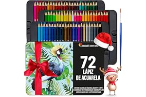 Zenacolor 72 Lapices Acuarelables Pincel y Maletin de Metal Kit de Lápices de Colores - 72 Colores Únicos - Coloreado para Adultos, Niños, Artistas Principiantes y Expertos