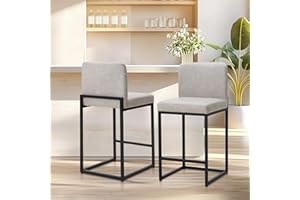 ‎ALPHA HOME ALPHA HOME Barhocker 2er Set Barhocker mit Lehne Pu-Leder Küchenhocker Barstuhl 2er Set mit Fußstütze für Küchentheke Stabiler Metallstahlrahmen, Hellgrau