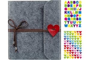 XTDMJ Fotoalbum zum Selbstgestalten, Vintage Filz Scrapbook Album mit 30 Schwarze Seiten, Fotobuch zum Selbstgestalten Valentinstag Geburtstag Jahrestag Geschenk Frauen, Grau, Filzprodukte (19 * 18.5 cm)