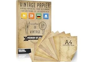 ELES VIDA 120 Hojas de Papel Viejo Vintage DIN A4 Imprimible - Certificados, Tarjetas del Tesoro, Cartón Artesanal para Manualidades, Nostalgia, Cumpleaños, Caballeros, Piratas - Brillante