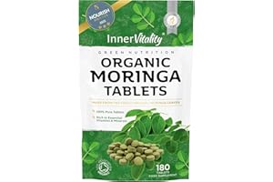 Organic Moringa Tablets 180x Award Winning with Pure Natural Moringa Leaf 2-Month Supply, Easier to Swallow Than Moringa Capsules & Powder, Rich in Essential Vitamins & Minerals by Inner Vitality