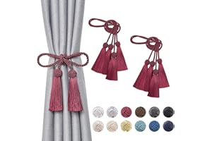 Pretty Jolly Confezione da 4 fermatende con nappe a doppia estremità, fatti a mano, in corda intrecciata, fermatenda decorativi in stile europeo, per finestre di casa e ufficio (rosso vinaccia)