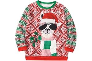 Xumplo Pull de Noël hideux pour enfants, garçons et filles, pull de Noël à manches longues, sweat-shirt pour fête de Noël, imprimé lettres et dinosaures, 4 à 14 ans