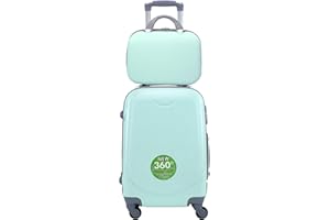 DESCONOCIDO Maleta de Cabina Trolley de Viaje con Neceser a Juego Equipaje de Mano ,aptas para Ryanair Vueling etc (Verde Agua)