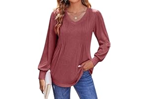 Zeagoo Damska bluzka z dekoltem w serek, tunika, elegancka, z długim rękawem, długa bluzka, casualowa, luźna bluzka koszulowa, top, długa koszulka S-3XL