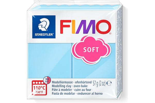 Staedtler FIMO Soft, Pâte à modeler extrêmement souple, Durcissant au four, Pour débutants et artistes, Pain pastel bleu d'eau de 57 grammes, 8020-305