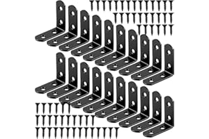 20 Pezzi Staffe Angolare Sidereum Squadrette Angolari 40 x 40mm Bretelle Angolari in Acciaio Inox 90 Gradi Supporti Angolo Retto Staffe a Forma di L con 80 Viti per Mensola di Legno Tavolo Sedia(Nero)