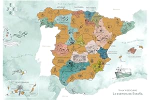 ENJOYERS - Mapa España para Rascar. Mapa Rascable La Esencia de España Ilustrado a Mano. Laminas decorativas pared 65x45 cm. Lamina Viajes Regalo para Viajeros. Solo Lamina Sin marco.